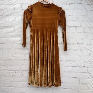 Womens  Mommy Dresses Camel (Yellow) Velvet  Long Sleeve Stretchy dress Size 2XL